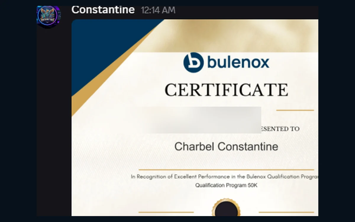 Anonymized customer evaluation completion certificate